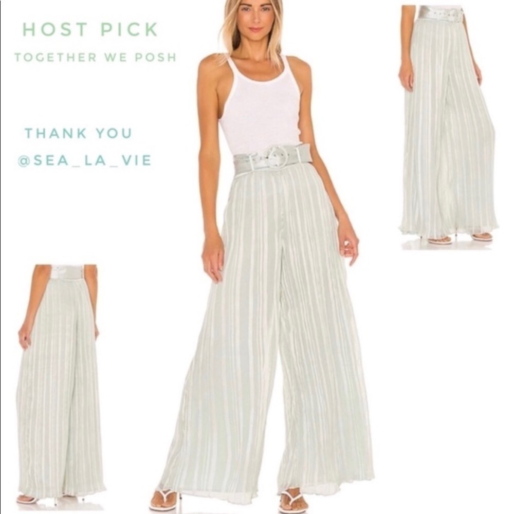 NWT Lovers + Friends Seafoam Belted Palazzo Puddle Leg Trousers Seafoam …